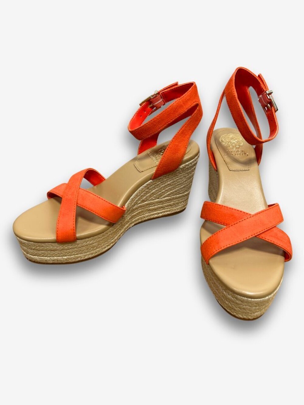 Vince Camuto Orange Platform Espadrille Wedge Sandals Suede Resort Wedding Guest
